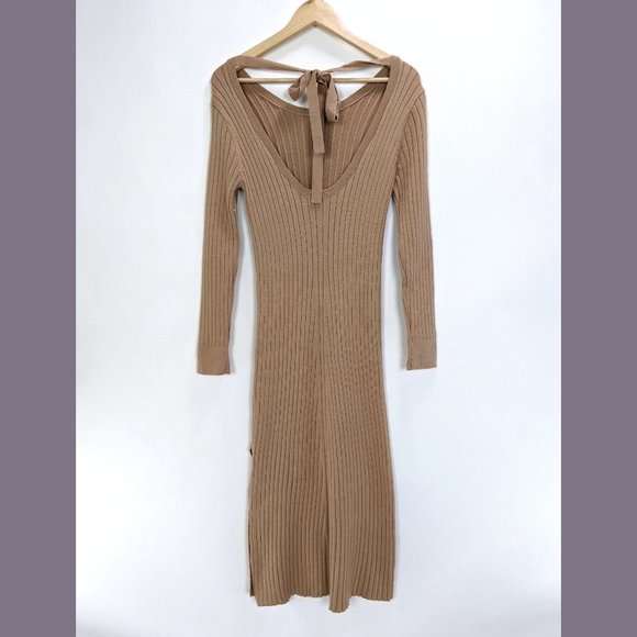 WAYF Size XS Womens BFF Hollie Long Sleeve Side Slit Sweater Dress in Camel - Picture 7 of 13